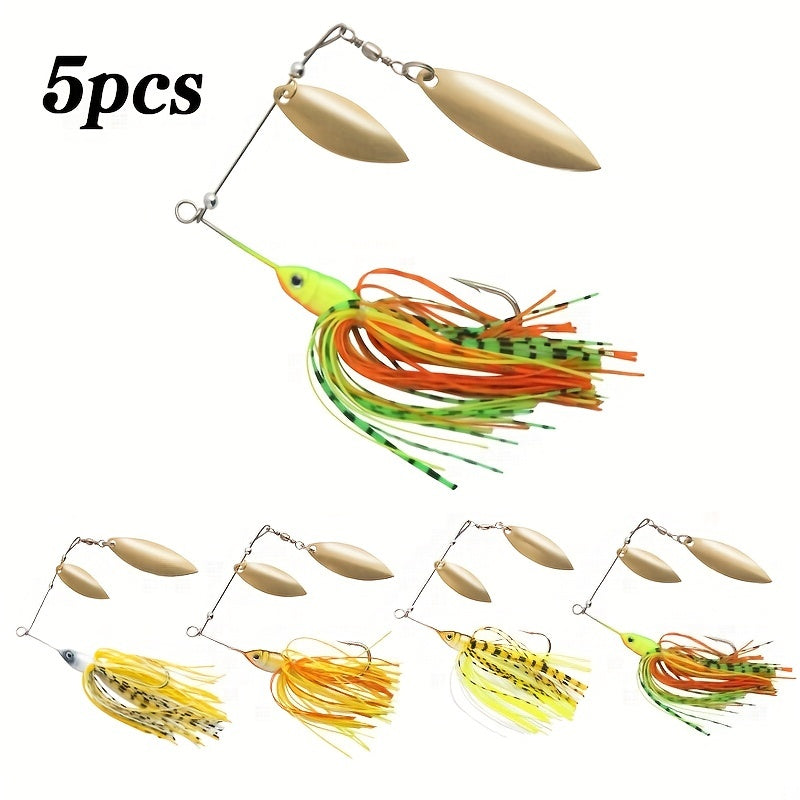 5pcs Double Willow Blade Spinnerbaits for Freshwater and Saltwater Fishing