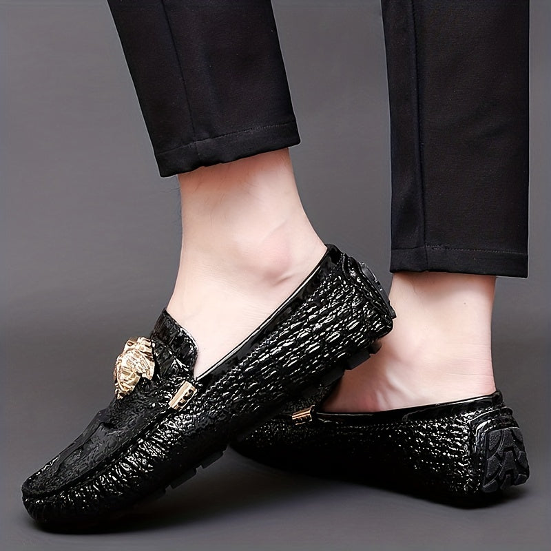 Men's Croc Print Slip On Loafers Metallic Decor Anti-skid Sole Shoes