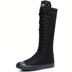 Women's Canvas Lace Up Boots Round Toe Side Zipper Comfortable Shoes