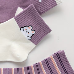 3 Pairs Bunny Print Striped Socks Women's Stockings