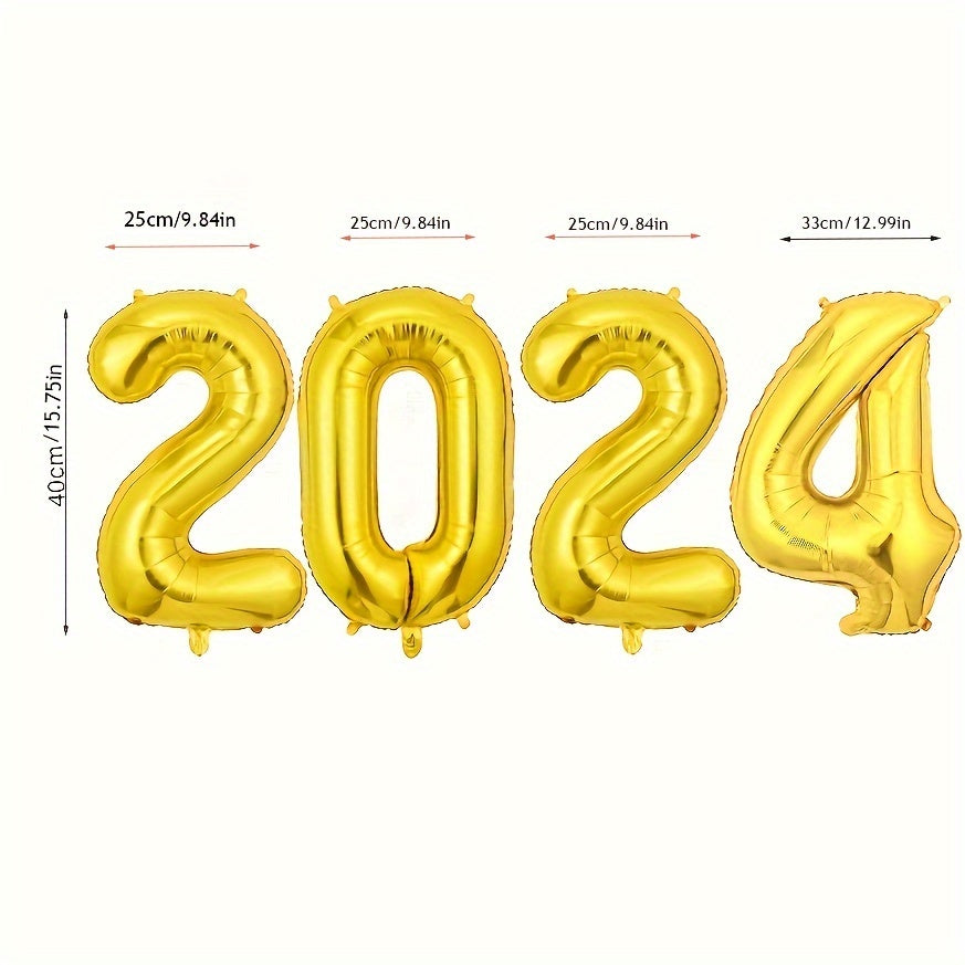 4pcs Year Digital Decorative Balloons Set with Inflator, Christmas Party Decorat