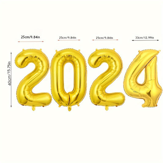 4pcs Year Digital Decorative Balloons Set with Inflator, Christmas Party Decorat