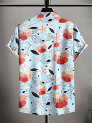 Men's Floral & Leaf Print Camp Collar Bowling Shirt