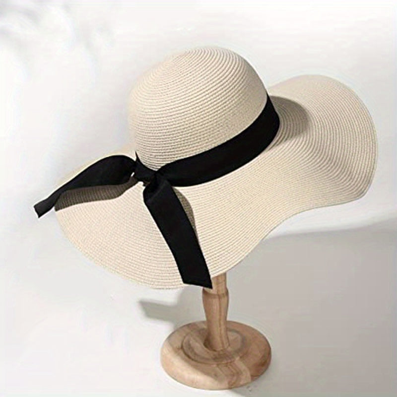Women's Foldable Floppy Sun Hat Wide Brim UV Protection Straw Hat Solid