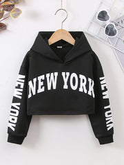 Girls Crop Hoodie Letter Print Pullover Sweatshirt Kids Clothes