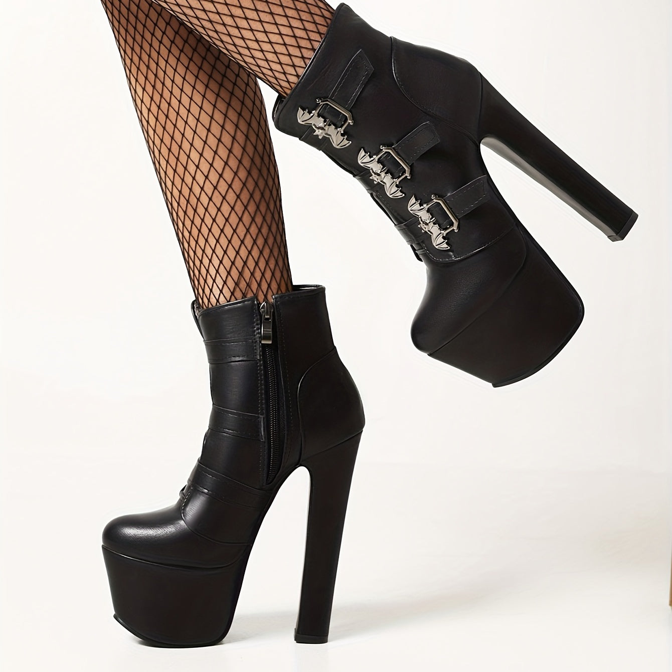 Women's High Heel Side Zipper Short Boots with Buckle Decor