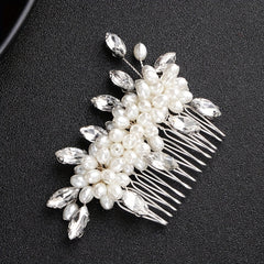 Faux Pearl Hair Comb Floral Rhinestone Alloy Hair Comb Hairpin for Girls Women