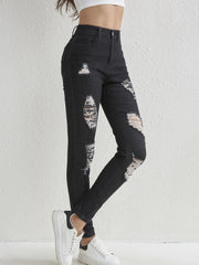 Ripped Holes Skinny Jeans Slim Fit Slash Pockets High Stretch Casual Denim Pants
