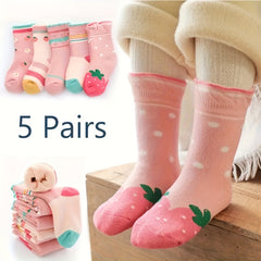5 Pairs Girl's Cartoon Knitted Socks Warm Soft Crew Socks