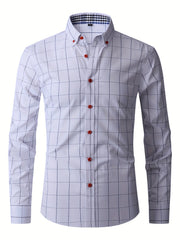 Men's Plaid Button Up Shirt for Business Occasions