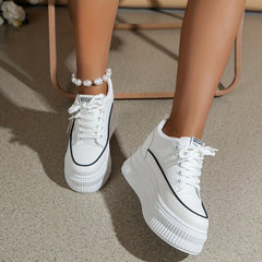 Women's Side Zipper Sneakers Lace Up Low Thick Sole Flat Shoes