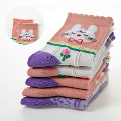 5pairs Girls Bunny Flower Pattern Lace Socks