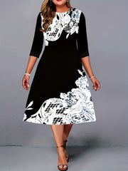 Colorblock Geometric Print Midi Dress