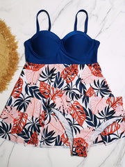 Contrast Leaf Print Tankini Set