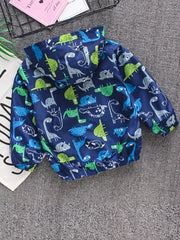 Kids Cartoon Dinosaur Zipper Hooded Jacket
