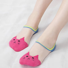 5 Pairs Cat Print Mesh Socks Invisible Ankle Stockings Women's Hosiery