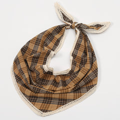 Plaid Triangle Scarf Floral Edge Versatile Fashionable Scarf Neckerchief