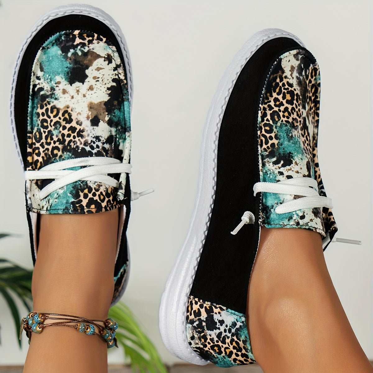 Leopard & Floral Pattern Flat Shoes Slip On Casual Lightweight Women's Shoes