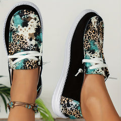 Leopard & Floral Pattern Flat Shoes Slip On Casual Lightweight Women's Shoes