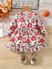 Halloween Baby Girl's Pumpkin Print Dress Long Sleeve