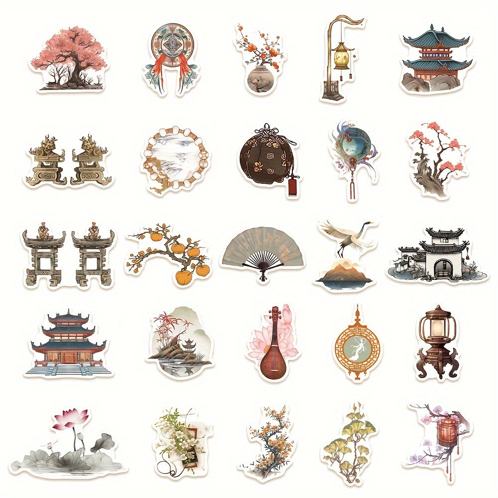 50pcs Retro Chinese Style Small Things Stickers Niche Decorative Stickers