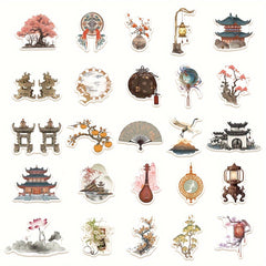 50pcs Retro Chinese Style Small Things Stickers Niche Decorative Stickers
