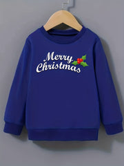 Girls Merry Christmas Pattern Sweatshirt Round Neck Long Sleeve Top