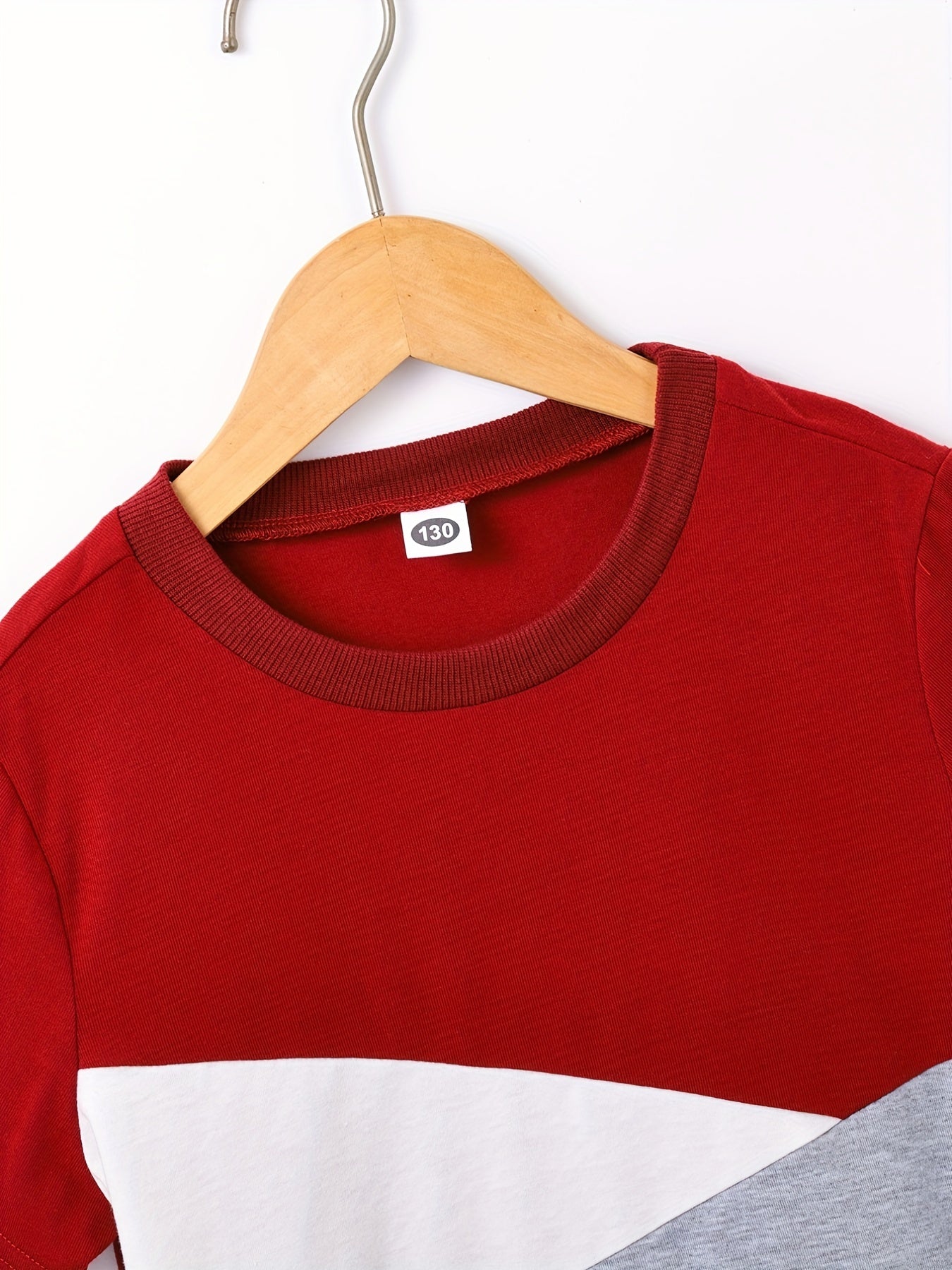Boy's 2pcs Block Stitching T shirt & Sweatpants Set