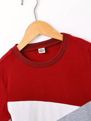 Boy's 2pcs Block Stitching T shirt & Sweatpants Set
