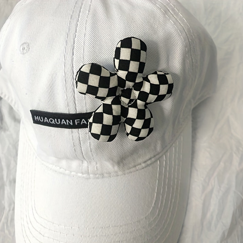 Houndstooth Flower Decor Baseball Cap Lightweight Sunscreen Dad Hats