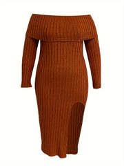 Off Shoulder Ribbed Bodycon Dress