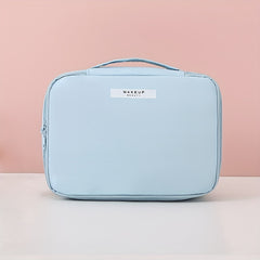 Large Capacity Travel Makeup Bag with Handle & Brush Holder