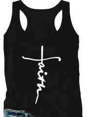 Women's Plus Size Casual Tank Top Letter Print Round Neck Medium Stretch