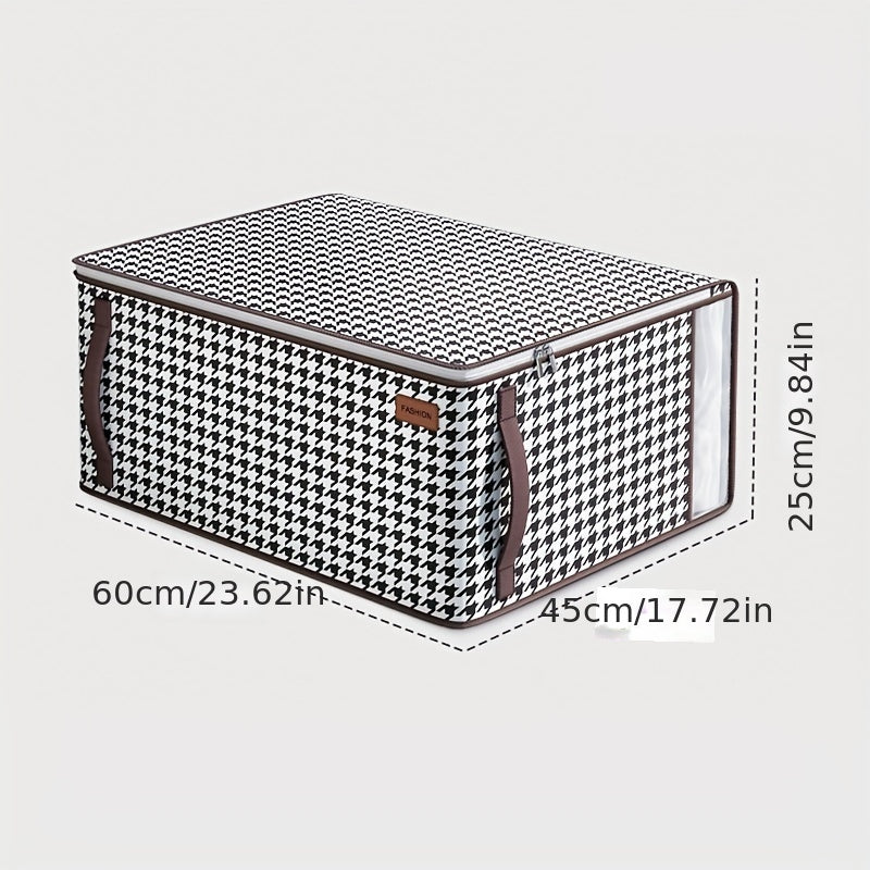 Large Capacity Houndstooth Pattern Storage Bag Zipper Dustproof Organizer