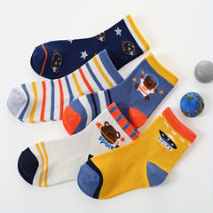 Boys Cartoon Space Bear Pattern Crew Socks