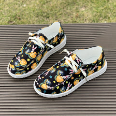Easter Rabbit Print Boat Shoes Lightweight Flats Slip On Walking Shoes
