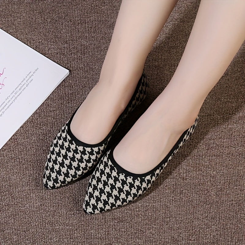 Women's Houndstooth Flat Shoes Point Toe Lightweight Work Dress Shoes