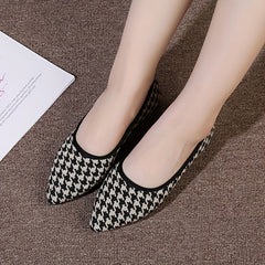 Women's Houndstooth Flat Shoes Point Toe Lightweight Work Dress Shoes