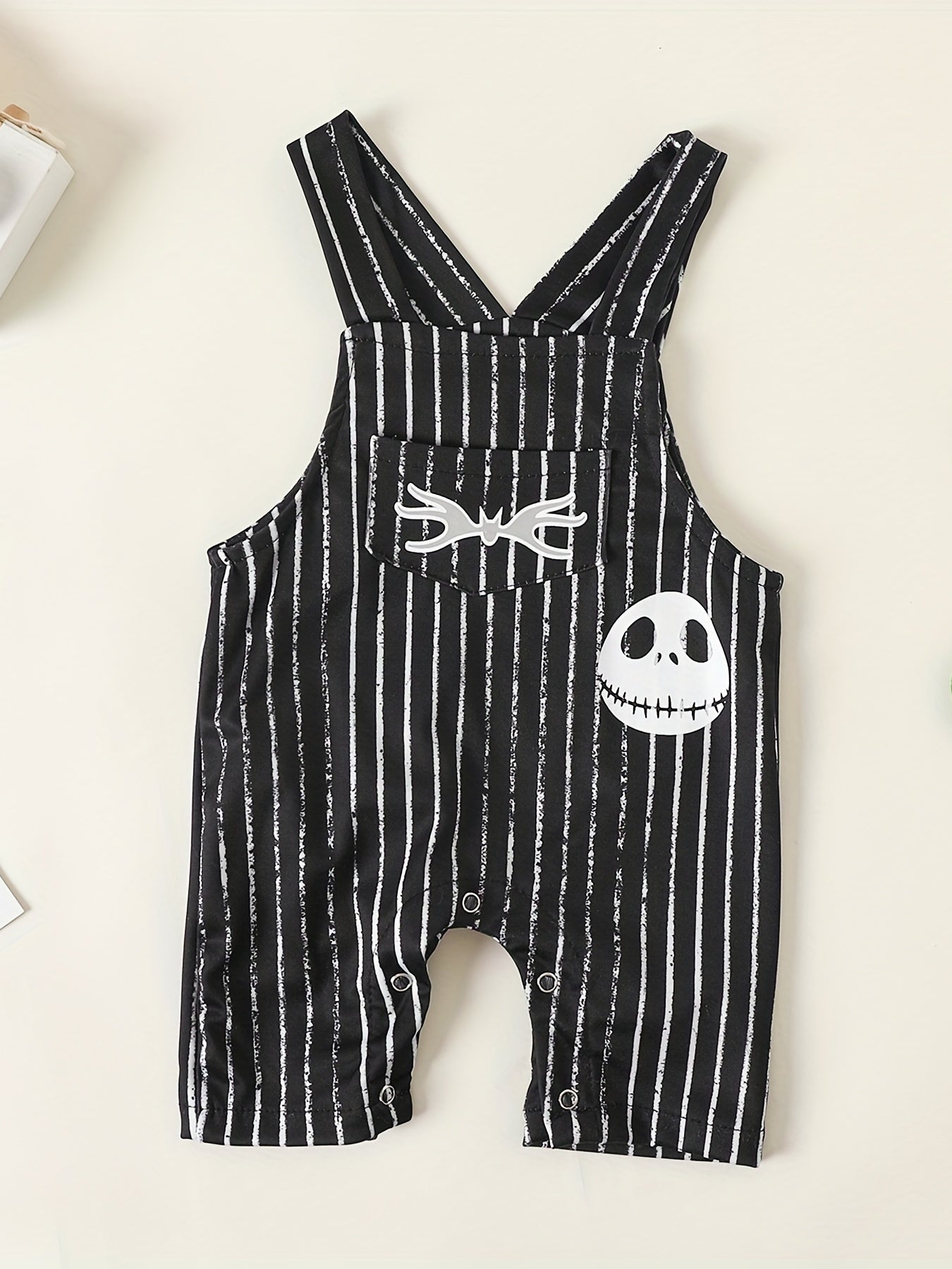 Baby Boys Halloween Printed Cotton Costume Strap Romper & Skull Trousers
