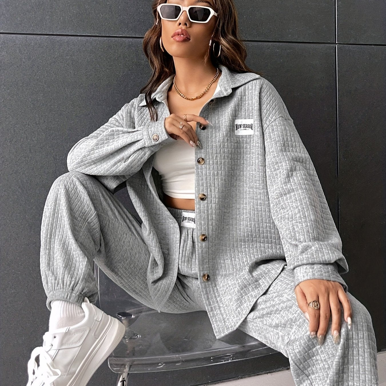 Casual Two piece Set Button Front Shirt & Jogger Pants