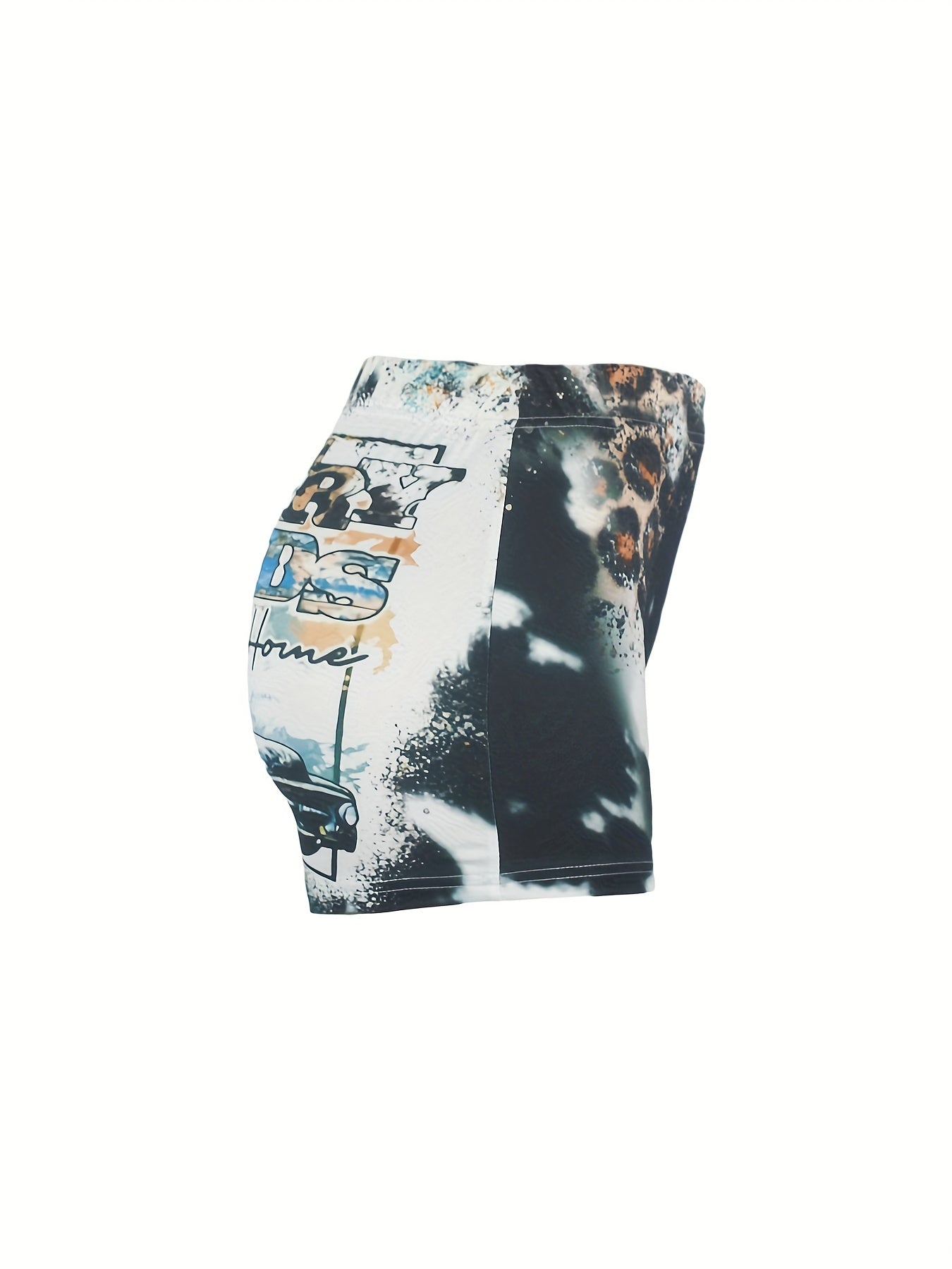 Letter & Truck Print Skinny Shorts