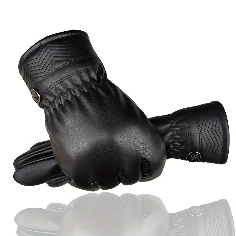 Winter Touch Screen PU Leather Gloves Men Thermal Driving Motorcycle