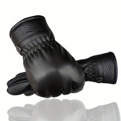 Winter Touch Screen PU Leather Gloves Men Thermal Driving Motorcycle