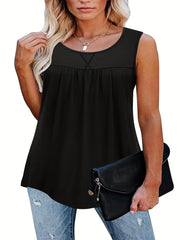 Casual Tank Top Women's Plus Plain Ruched Round Neck Stretch Tank Top