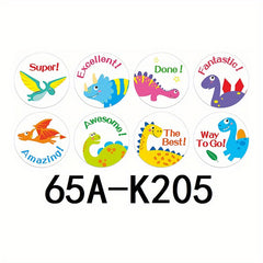 500 Holiday Cartoon Dinosaur Thank You Stickers Roll