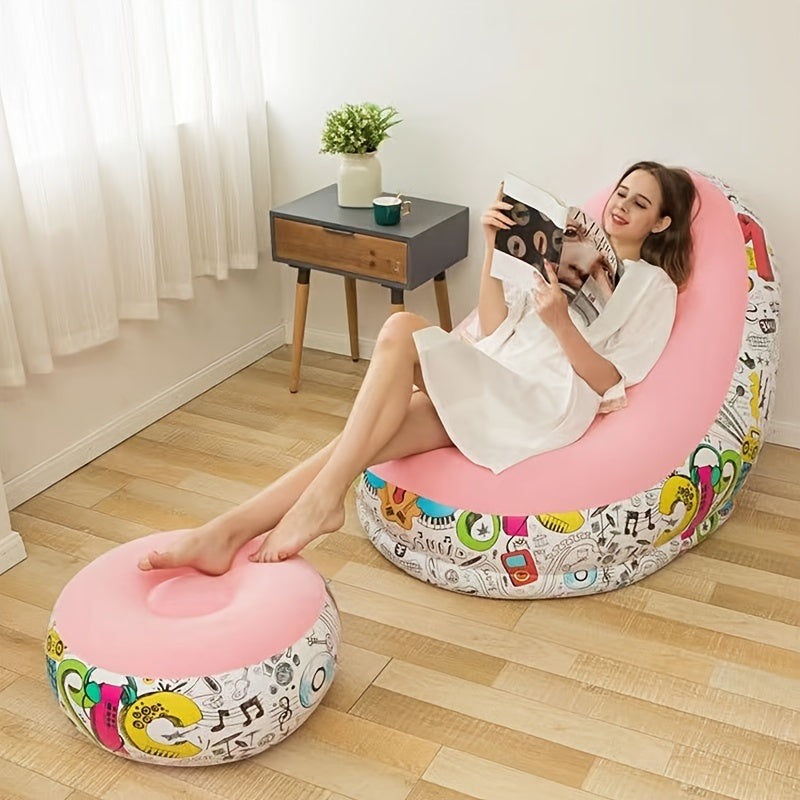Pink Graffiti Inflatable Deck Chair Lounger Sofa For Indoor Living Room Bedroom