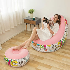Pink Graffiti Inflatable Deck Chair Lounger Sofa For Indoor Living Room Bedroom