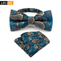 Men's Paisley Bow Tie Pocket Square Set Jacquard Fabric Wedding Formal
