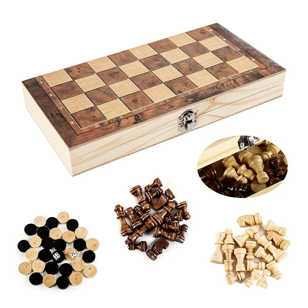 3 in 1 Solid Wooden Chess Foldable Game Toys Gift