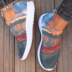 Women's Colorblock Flat Sneakers Low Top Walking Shoes